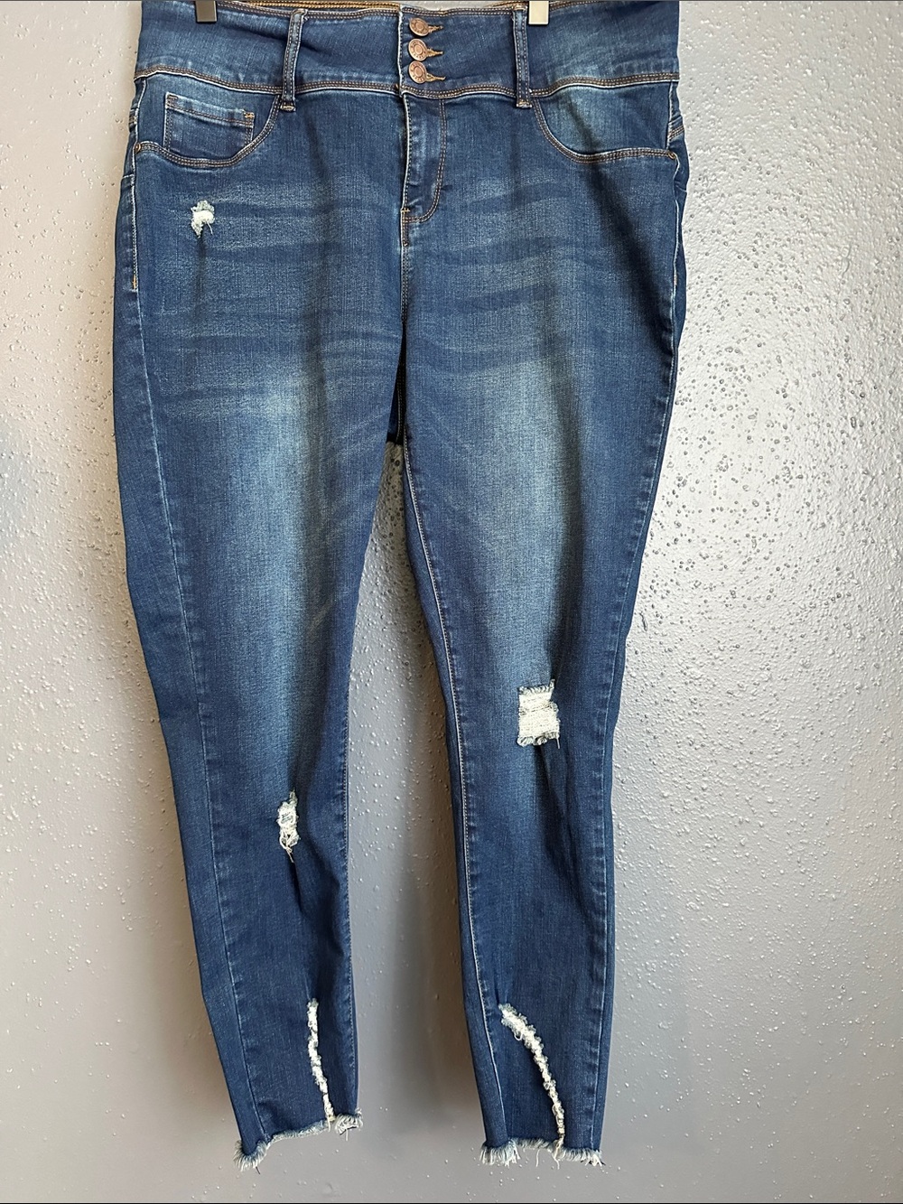 Women’s Dark Blue High-Rise Distressed Jeans